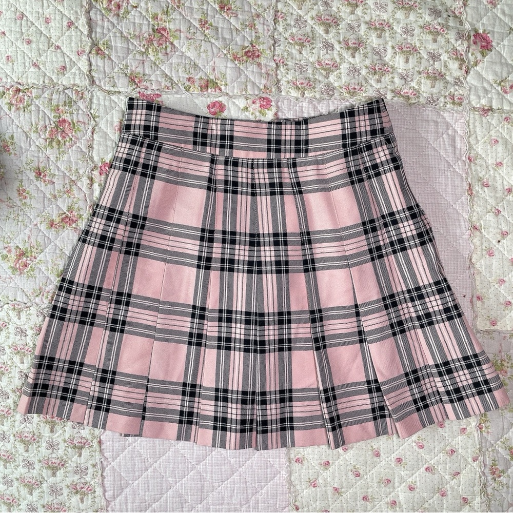 Aritzia Sunday Best Pink Plaid Pleated Mini Skirt
